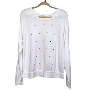 NEW Sundry White Crewneck Mini Hearts Print Sweatshirt NWT